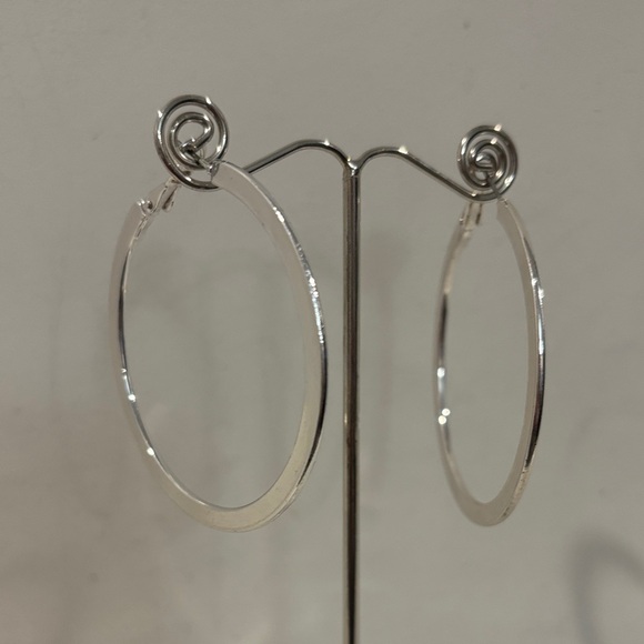 Silver Large Hoop Earrings Classic Polished Statement Lightweight Chic - Picture 2 of 12